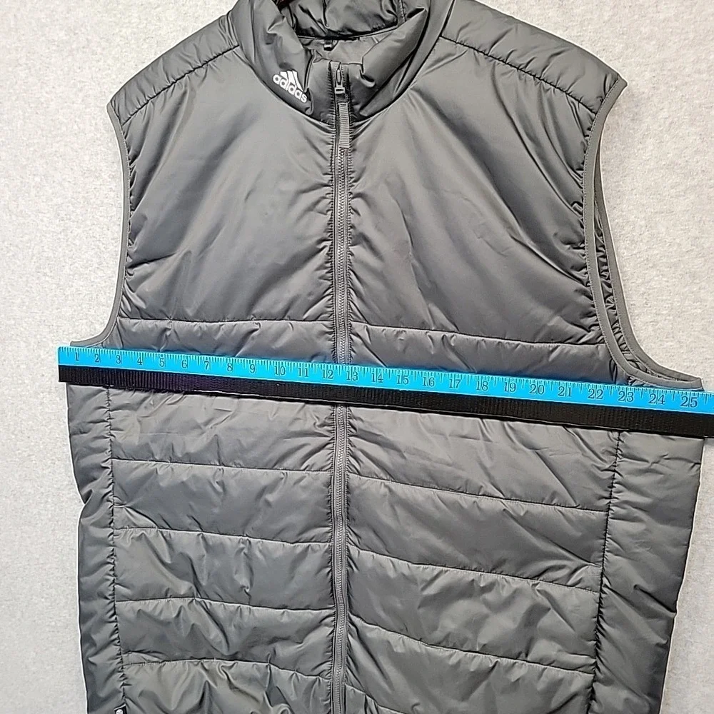 ADIDAS Puffer Vest Men's 2XL Gray Three Stripe Logo Sporty Eco Friendly Material